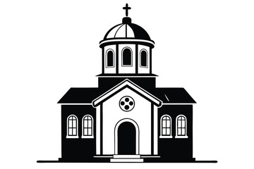 Stylized Silhouette Illustration Orthodox Church Building with Cross and Dome Architecture Design Element