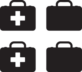 Black First Aid Kit Icons: Medical Emergency Symbols Set