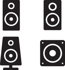 Black Speaker Icons Set: Audio Equipment, Sound System, Vector Art