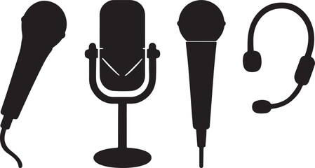Silhouette Microphones: Vector Set for Audio Recording & Podcast