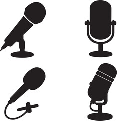 Black Microphone Silhouettes: Vector Art for Audio Recording
