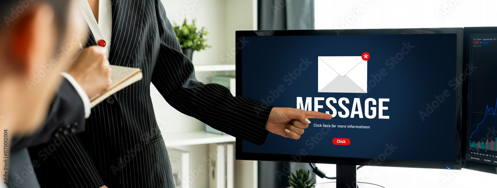 Poster email notification message showing on computer screen brisk. digital marketing message information t