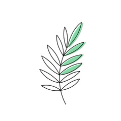 Naklejka premium Minimalist line drawing of a green leaf on a white background 