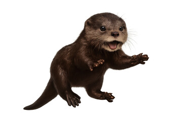 Obraz premium Adorable playful otter isolated on transparent background, cutout style shot