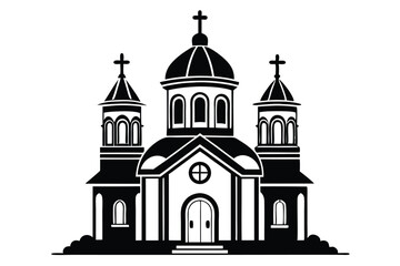 Detailed Vector Graphic of a Black and White Orthodox Church Illustration Design