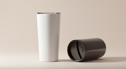 Sleek Stainless Steel Tumblers White and Black Mockup