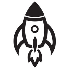 Minimal Silhouette Rocket Logo Vector Illustration &ndash; Flat Black Space Shuttle Icon Isolated on White Background &ndash; Simple, Clean, Editable Graphic for Startup, Tech, Innovation, and Space Exploration B
