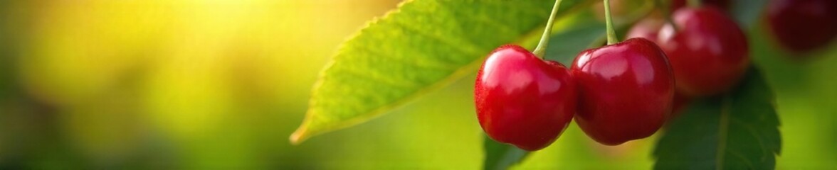 Sunlit Ripe Cherries Ready for Harvest A Close-up of Juicy Summer Abundance