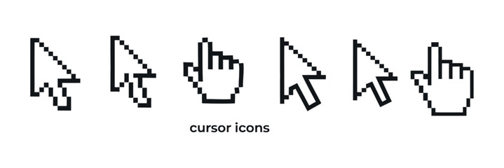 Classic Pixelated Cursor Icons vector illustration of an white background with hearts