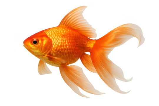Elegant goldfish swimming gracefully, isolated on a transparent background, no shadows