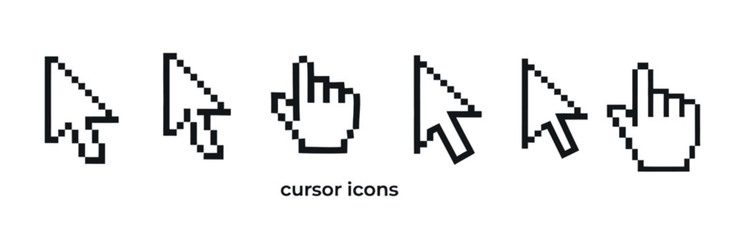 Classic Pixelated Cursor Icons vector illustration of an white background with hearts