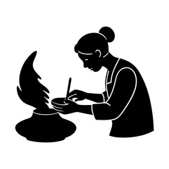 Woman crafting pottery art design ceramic vector illustration silhouette