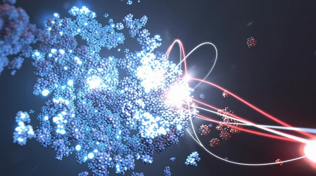 Macro simulation of a glowing particle accelerator collision. Abstract energy burst, futuristic science concept, ideal for physics, quantum tech, and scientific visualization projects.
