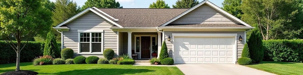 Charming Suburban Home, Inviting Front Porch & Mature Landscaping, Perfect Family Living in Peaceful Neighborhood, Ideal for Real Estate Listings