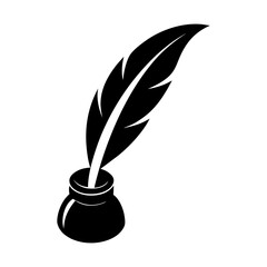 Feather quill pen and inkwell writing tool vector illustration silhouette