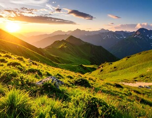 Fototapeta premium Mountain sunset panorama