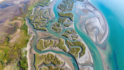 Serpentine River Patterns in Coastal Wetlands Aerial View
