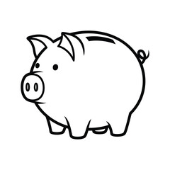 A simple black and white line drawing of a classic piggy bank