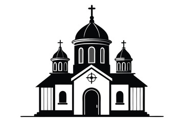 Stylized Orthodox Church Illustration Black and White Domes, Crosses, and Arched Windows