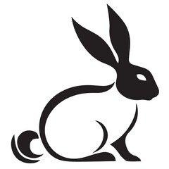 Minimal Silhouette Rabbit Logo Vector Illustration &ndash; Clean Flat Design Bunny Icon in Black and White &ndash; Simple, Editable Animal Graphic for Nature, Pet, Easter, and Wildlife Branding Projects