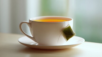 The steaming cup of green tea inviting relaxation and warmth.