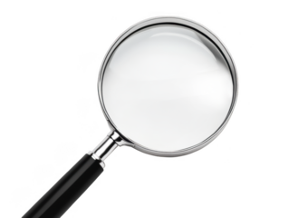 Magnifying glass with black handle isolated on transparent background