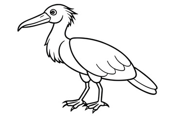 Cartoon Shoebill Outline Image Standing Bird with Large Beak and Defined Feathers