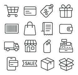 Shopping and retail collection, commerce and buying icons. e-commerce and sale symbols