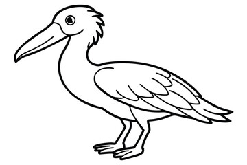 Cartoon Illustration of a Line Drawing of an Ibis Bird with a Long Beak