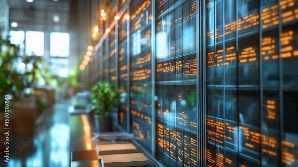 Poster data center elegance: a sophisticated data center, bathed in soft lighting, showcases a network of s