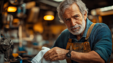 old man mechanic working in workshop