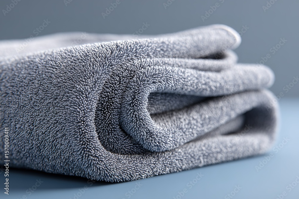 Poster soft gray towel neatly folded on a smooth surface in a calm and serene setting