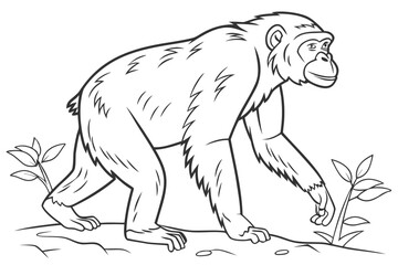 coloring page line art the chimpanzee black vector