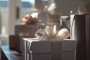 Beautifully wrapped presents in soft morning light create a festive atmosphere for the celebration