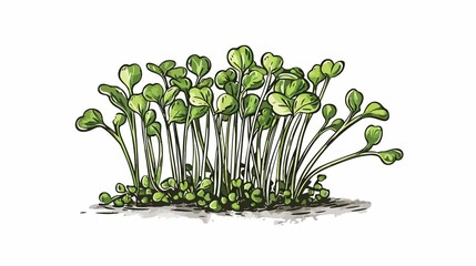 Watercolor depiction of fresh green microgreens, evoking a sense of healthy eating and plant-based diets