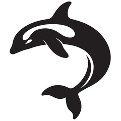 Naklejka premium Minimal Silhouette Orca Logo Vector Illustration – Flat Design Black Killer Whale Icon Isolated on White Background – Simple, Clean, Editable Marine Animal Graphic for Ocean, Wildlife, and Nature Bran