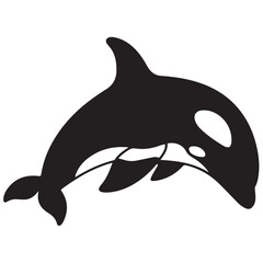 Naklejka premium Minimal Silhouette Orca Logo Vector Illustration – Flat Design Black Killer Whale Icon Isolated on White Background – Simple, Clean, Editable Marine Animal Graphic for Ocean, Wildlife, and Nature Bran