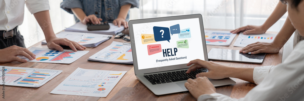 Poster help screen on the website provide answer to faq frequently asked question brisk with knowledge info
