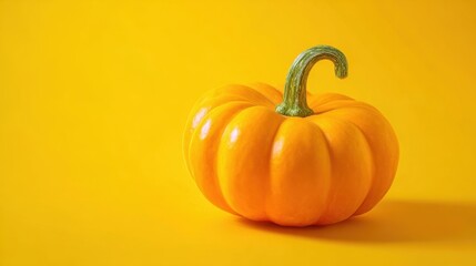 The vibrant pumpkin on a bright yellow background for autumn decoration.