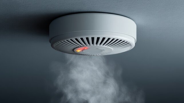 White circular smoke detector mounted on ceiling