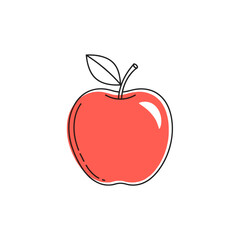 Red apple with green leaf on white background  