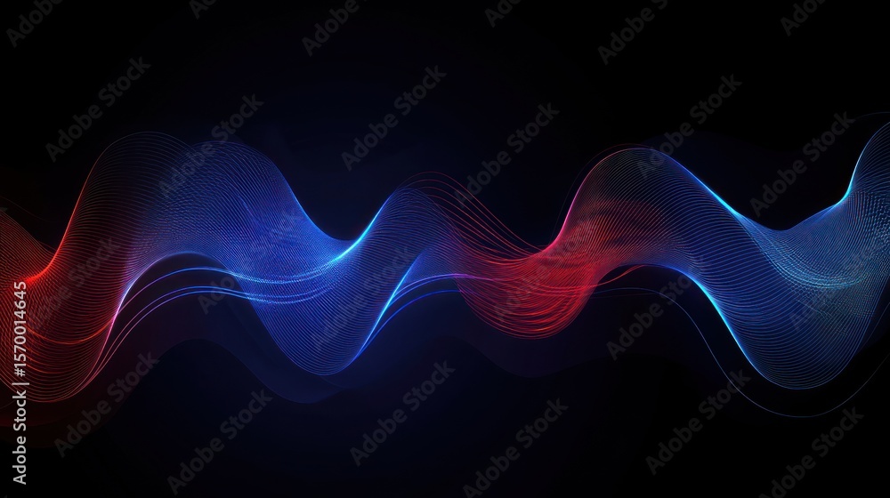 Poster abstract wavy lines background with dynamic blue and red gradient