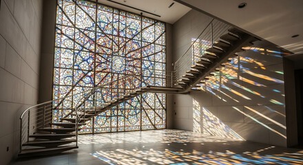 Obraz premium Stained glass window and staircase interior design architecture building art