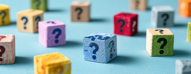 The colorful question blocks inviting curiosity and playful exploration.