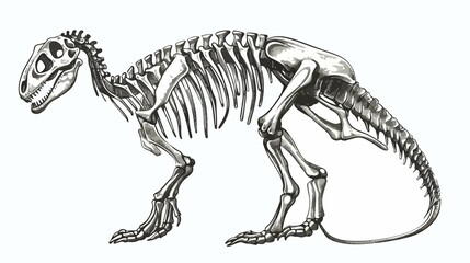 Dinosaur skeleton illustration shows fossils and bone structures for paleontological or educational science projects.