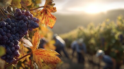 The vibrant grapes ready for harvest in a picturesque vineyard landscape.
