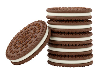 Isolated Stack of Chocolate Cookies with Cream Filling