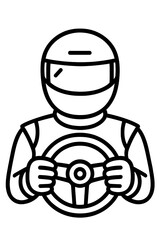 Racing driver holding steering wheel in simple line art style  