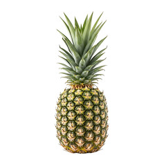 Close up shot showcasing a single pineapple with green leaves against a plain setting isolated fruit on transparent background
