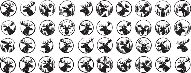 Outdoor Adventure and Hunting Logos featuring Moose Head Silhouettes
